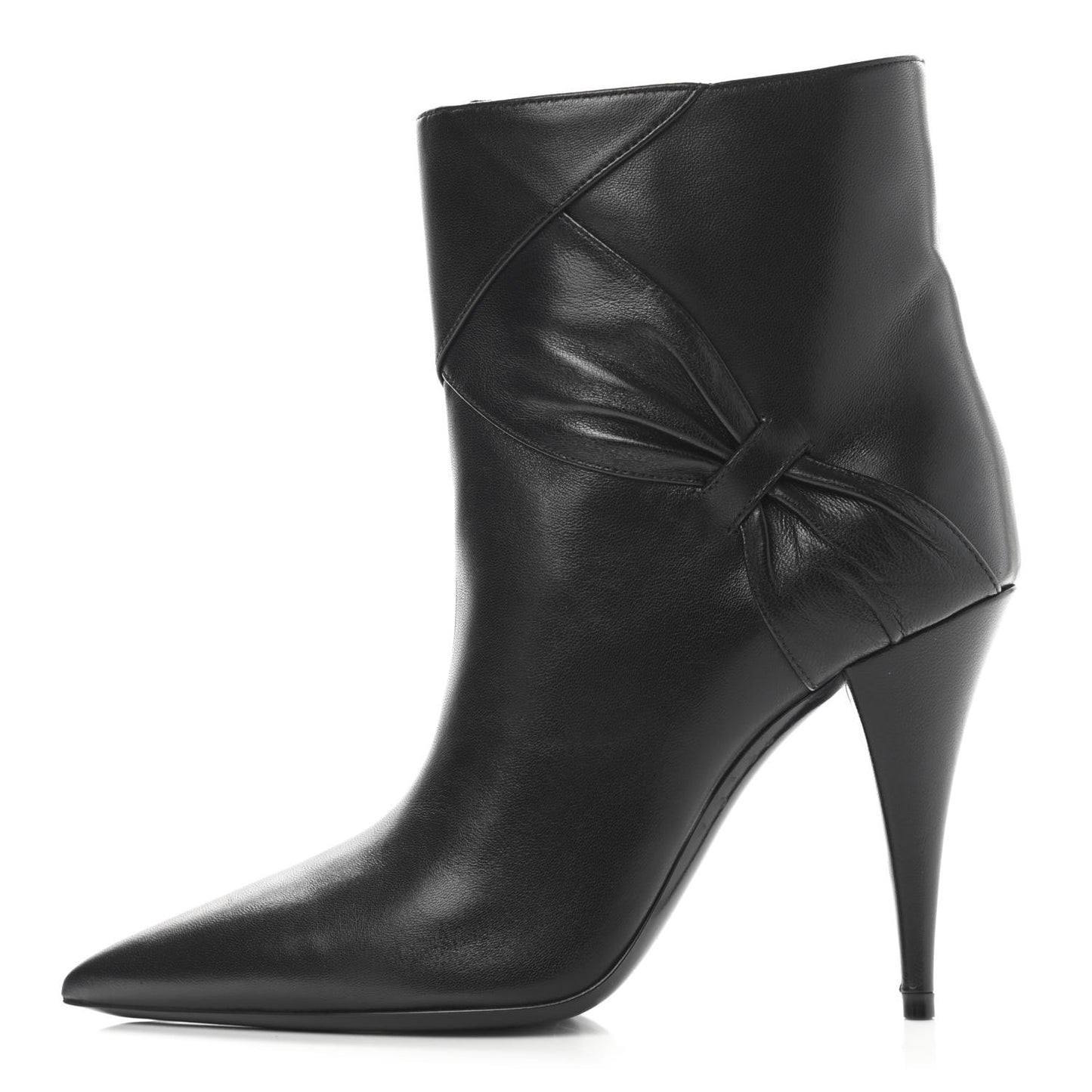 Calfskin Kiki Pointed Toe Bow Ankle Boots 36 Black