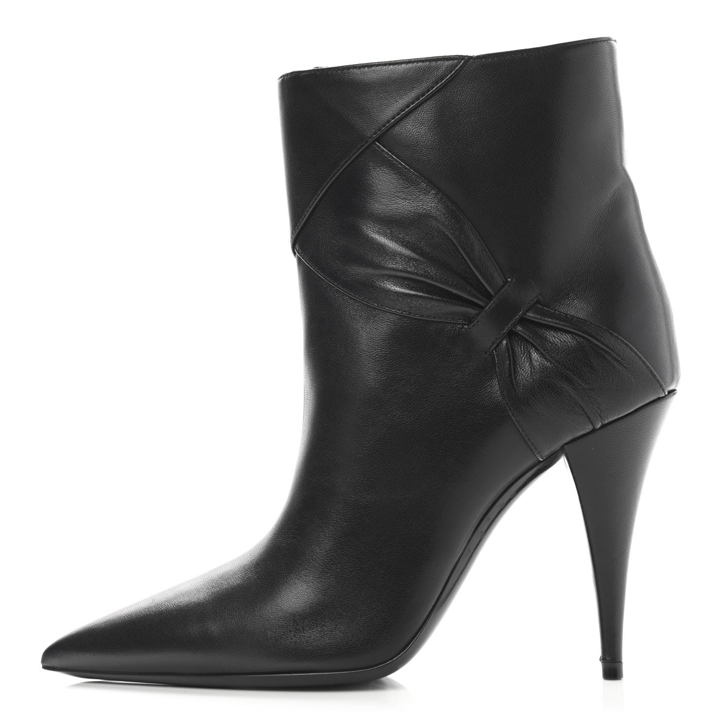 Saint Laurent Calfskin Kiki Pointed Toe Bow Ankle Boots 36 Black 1 of 10