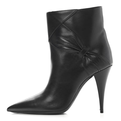 Saint Laurent Calfskin Kiki Pointed Toe Bow Ankle Boots 36 Black 1 of 10