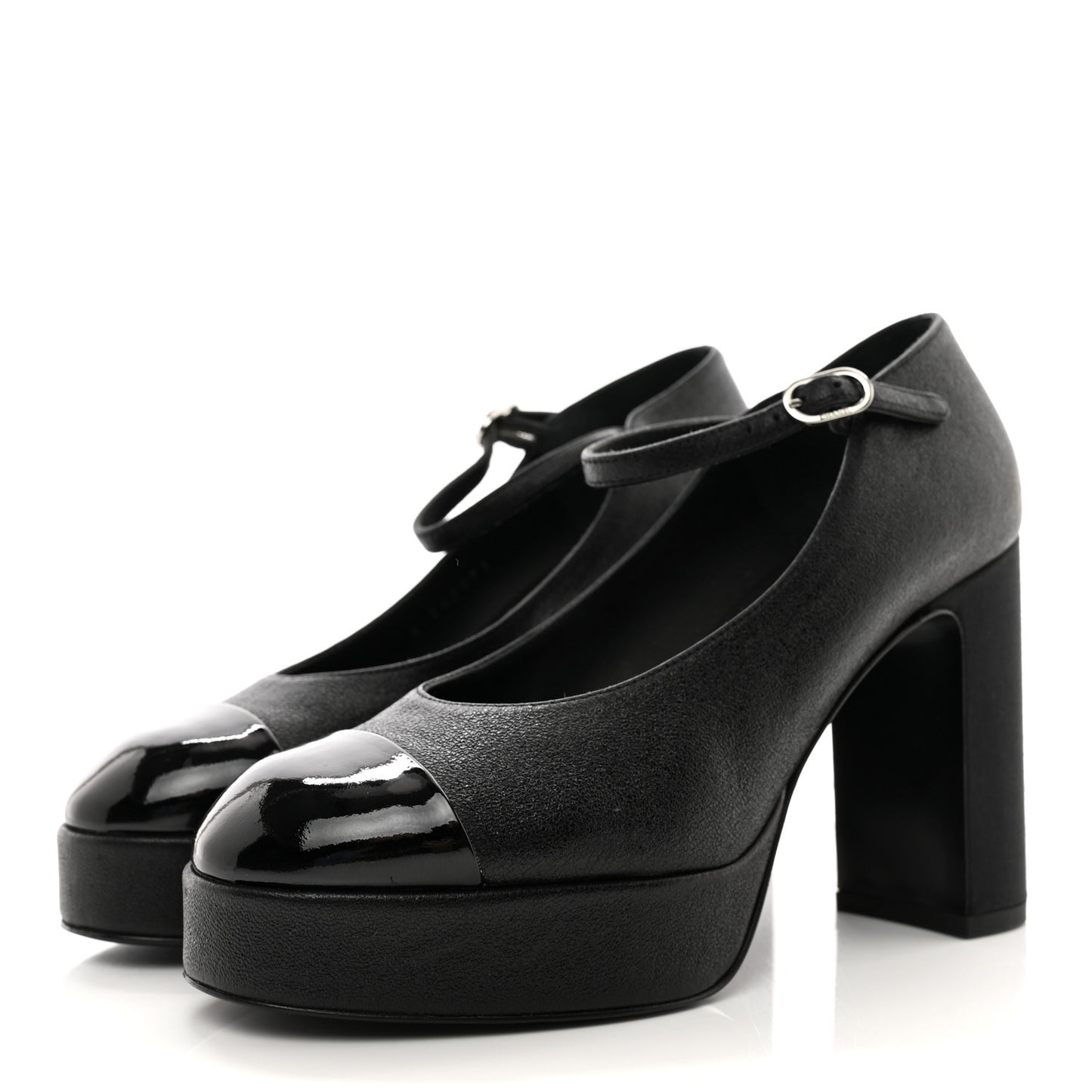 Lambskin Patent Cap Toe Mary Jane Platform Pumps 35 Black