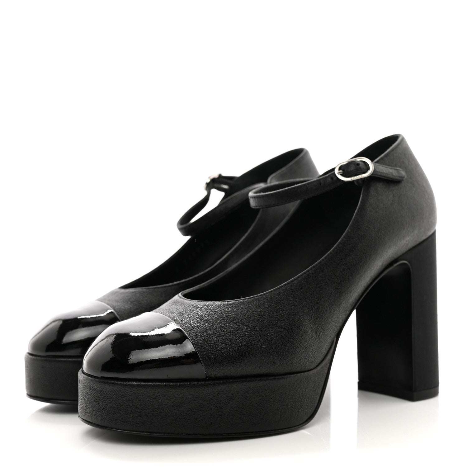 Chanel Lambskin Patent Cap Toe Mary Jane Platform Pumps 35 Black 3 of 10