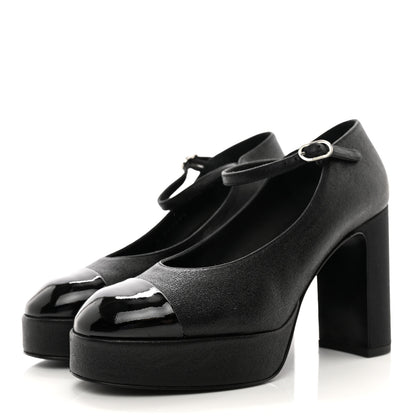 Chanel Lambskin Patent Cap Toe Mary Jane Platform Pumps 35 Black 3 of 10