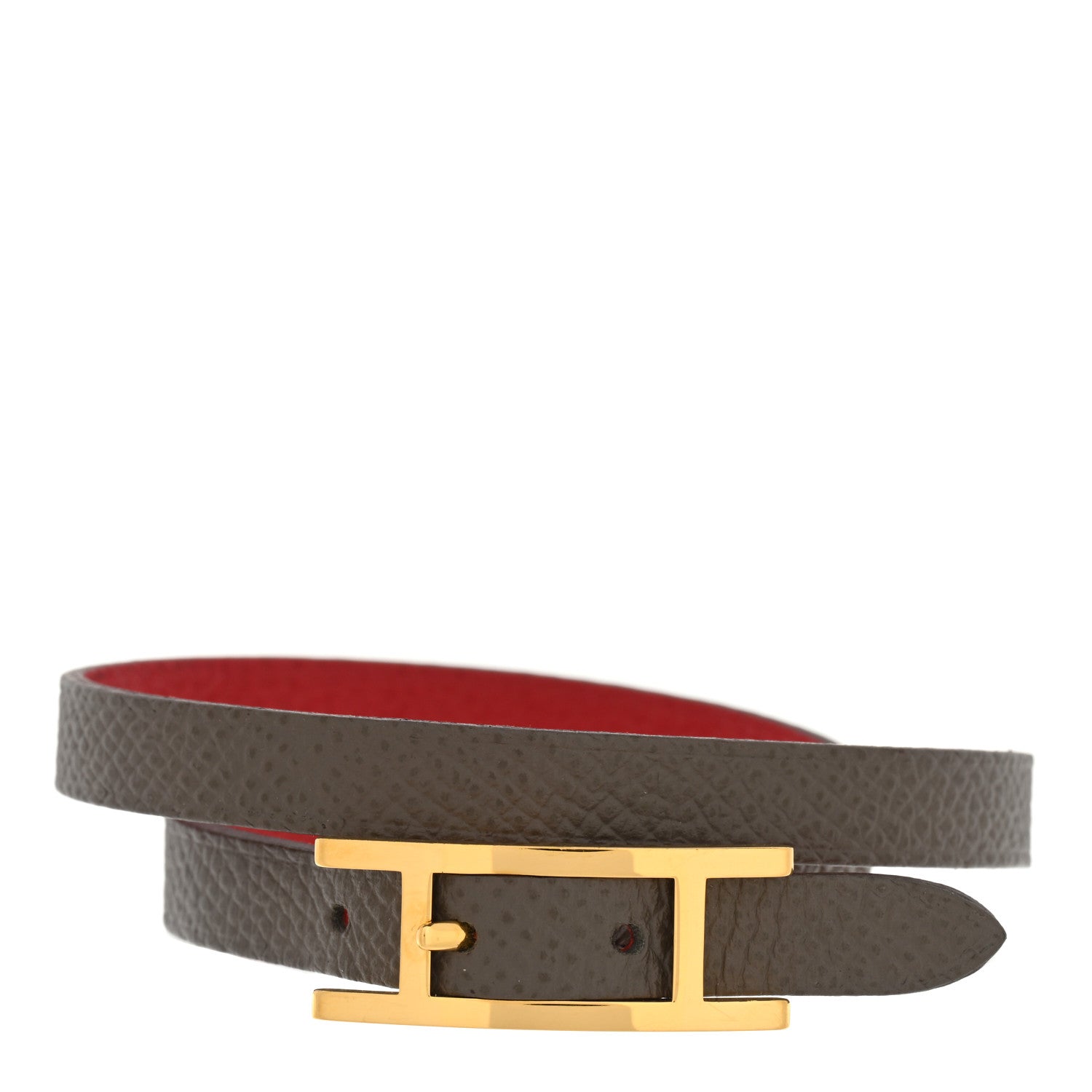 Hermes Epsom Reversible Double Tour Bracelet M Etain Rouge Casaque 1 of 6