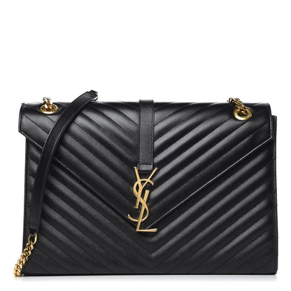 Saint Laurent Grain De Poudre Matelasse Chevron Large Monogram Satchel Black 1 of 9