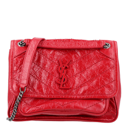 Saint Laurent Crinkled Calfskin Matelasse Monogram Baby Niki Chain Satchel Rouge Eros 1 of 11