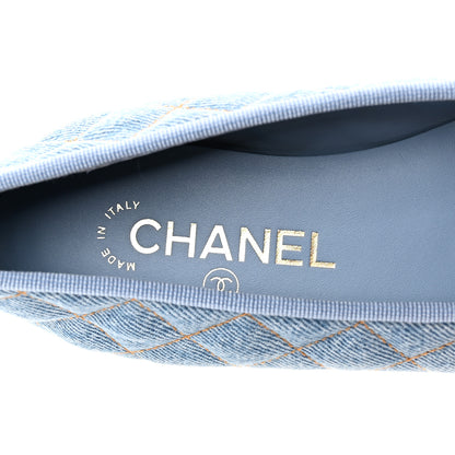 Chanel Denim Quilted CC Cap Toe Ballerina Flats 36.5 Light Blue 6 of 10