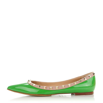 Valentino Garavani Patent Rockstud Ballerina Flats 37.5 Green Poudre 1 of 8