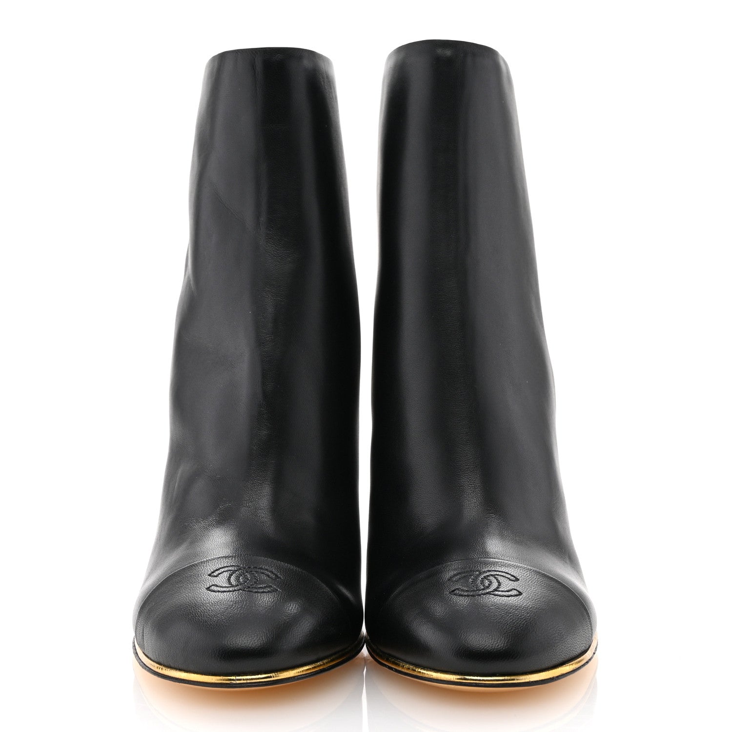Chanel Lambskin Cap Toe Wedge Ankle Boots 42 Black 3 of 10