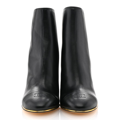 Chanel Lambskin Cap Toe Wedge Ankle Boots 42 Black 3 of 10