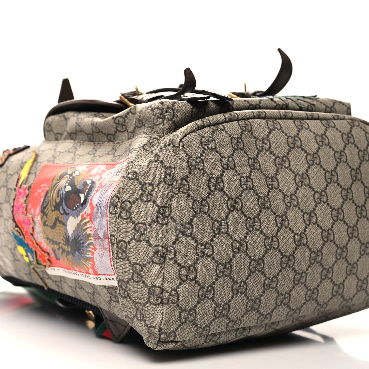 Gucci Soft GG Supreme Monogram Courrier Web Double Buckle Backpack Beige New Acero 9 of 11