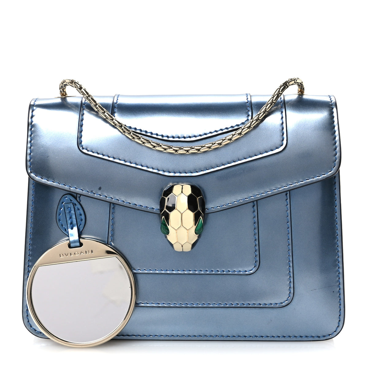 Bulgari Metallic Calfskin Small Serpenti Forever Snake Strap Crossbody Bag Blue 2 of 11