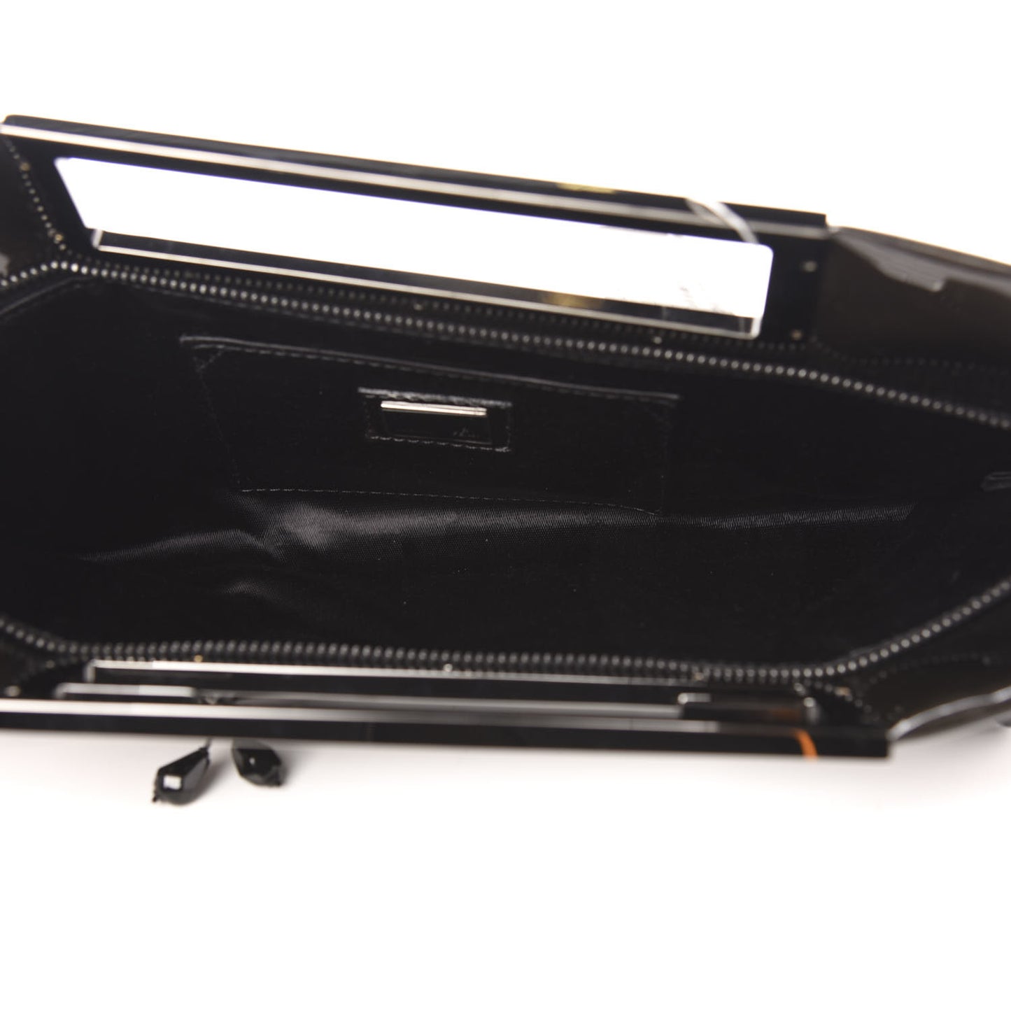 Patent Embellished Cutout Baguette Clutch Black