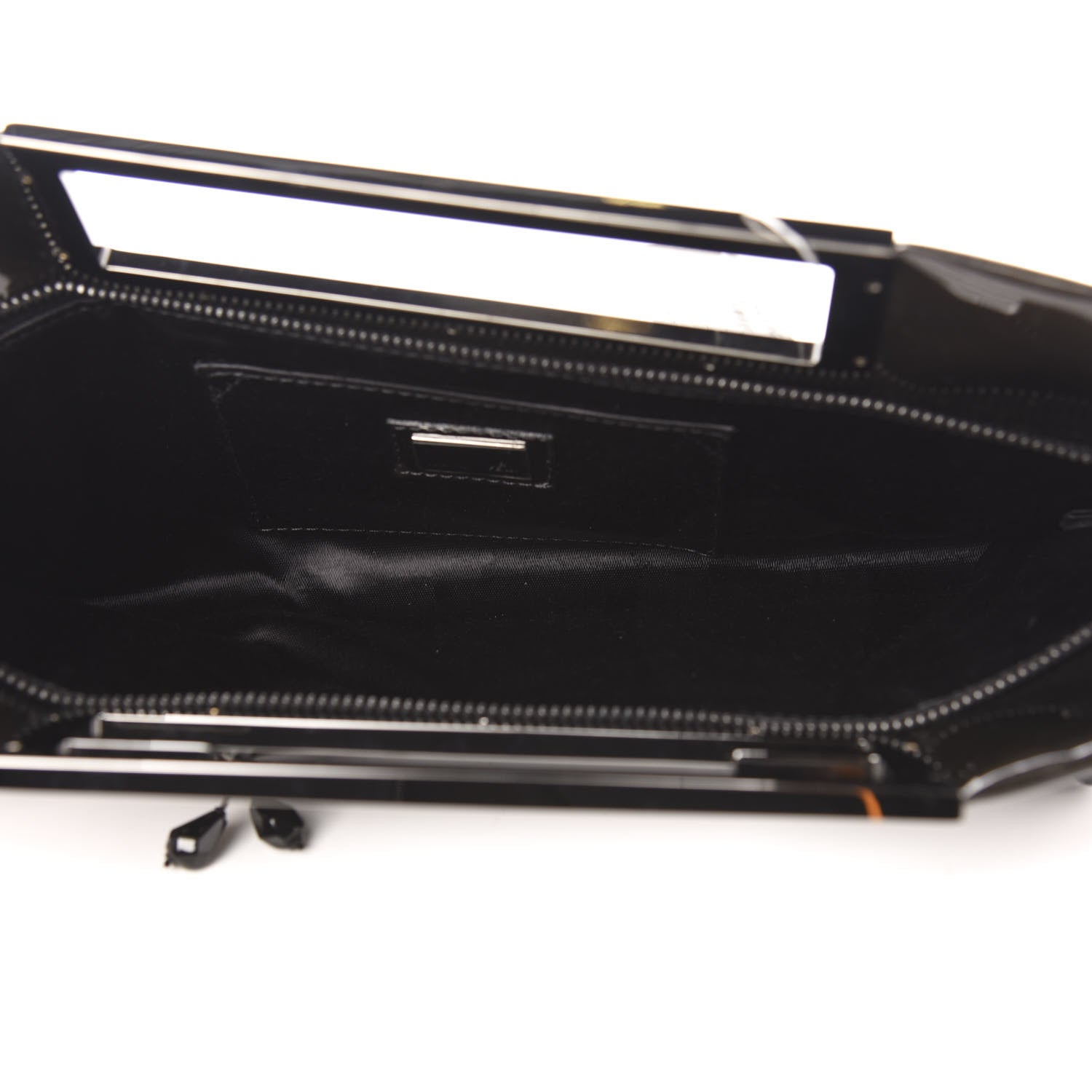 Fendi Patent Embellished Cutout Baguette Clutch Black 5 of 9