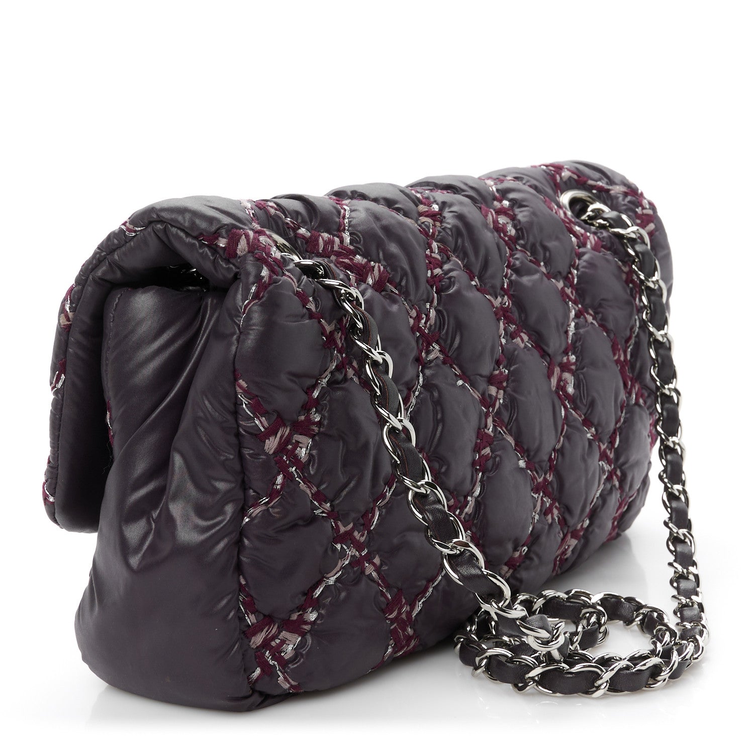 Chanel Nylon Quilted Tweed on Stitch Medium Bubble Flap Purple 3 of 11