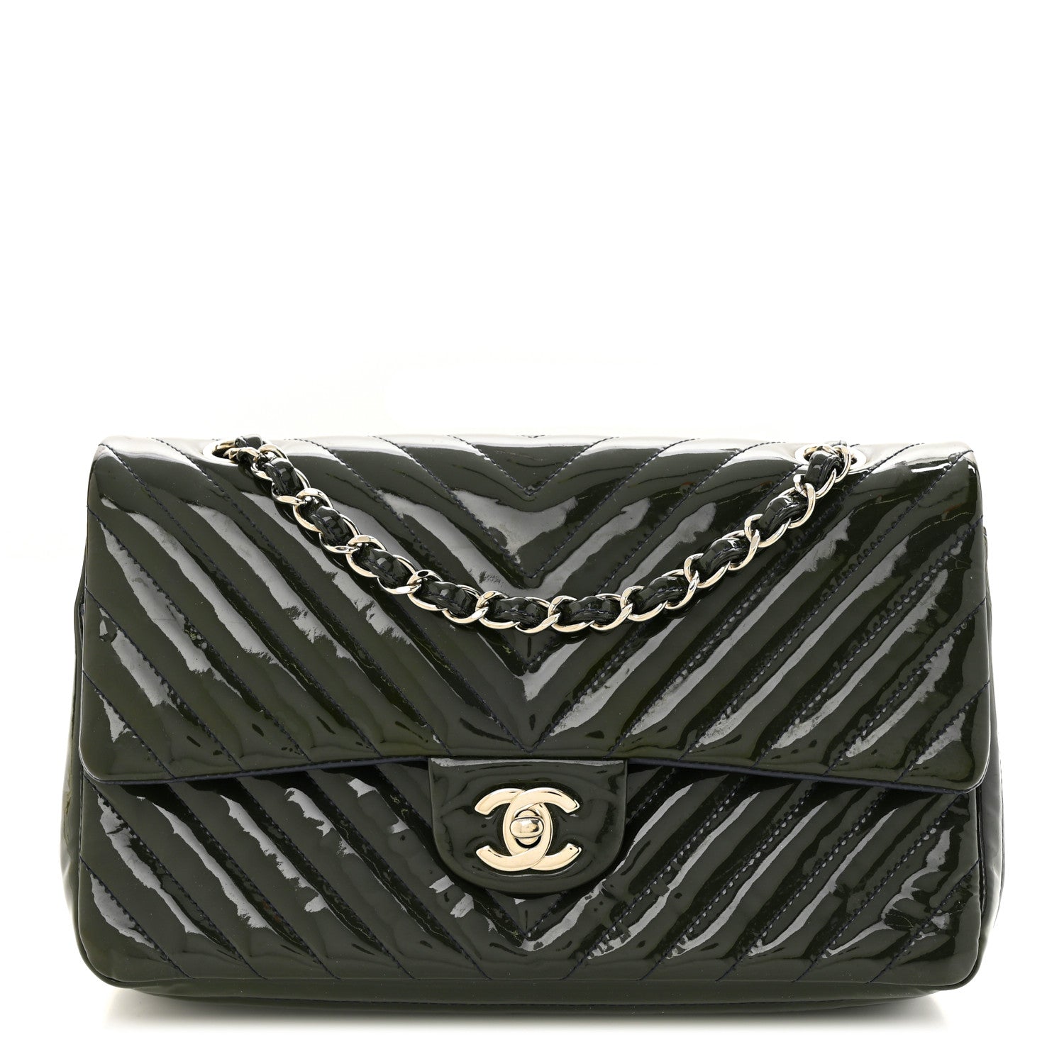 Chanel Patent Chevron Quilted Medium Double Flap Navy 1 of 10