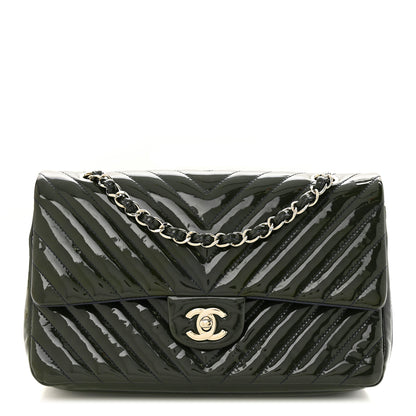 Chanel Patent Chevron Quilted Medium Double Flap Navy 1 of 10
