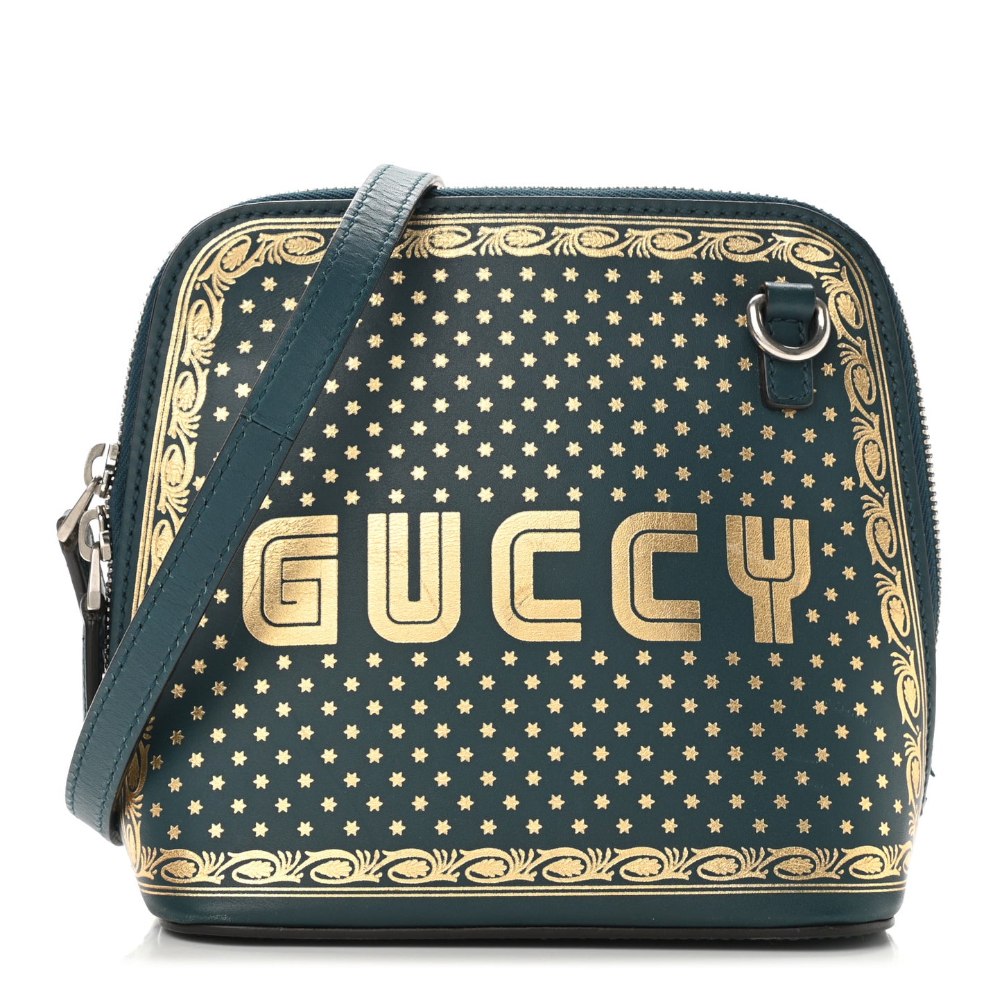 X SEGA Calfskin GUCCY Stars Mini Dome Shoulder Bag Dusty Turquoise Gold