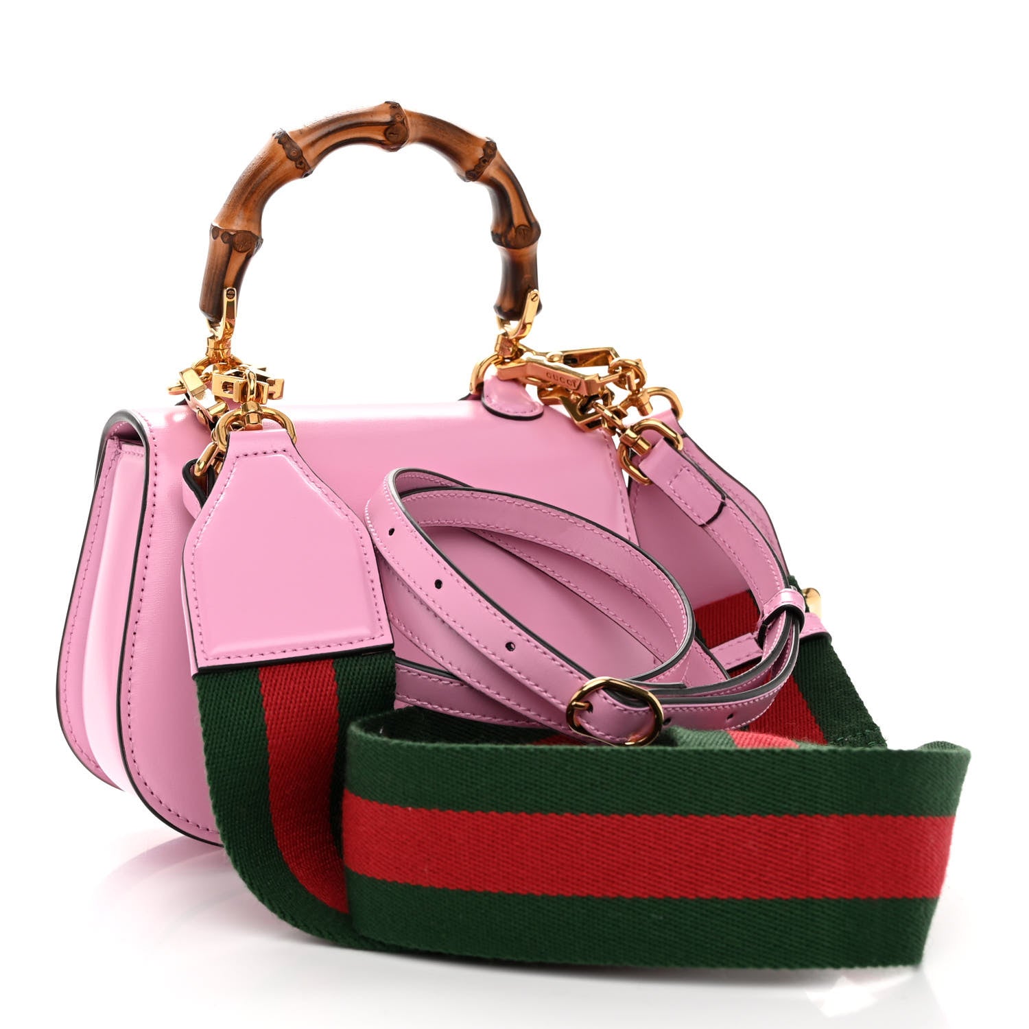 Gucci Boarded Dyana Lux Calfskin Web Mini Bamboo 1947 Top Handle Bag Nice Pink 3 of 9