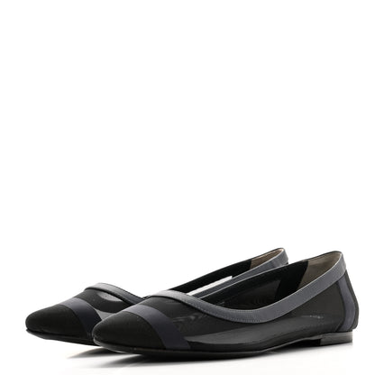 Fendi Mesh Skimmer Ballerina Flats 36 Navy Black 3 of 8