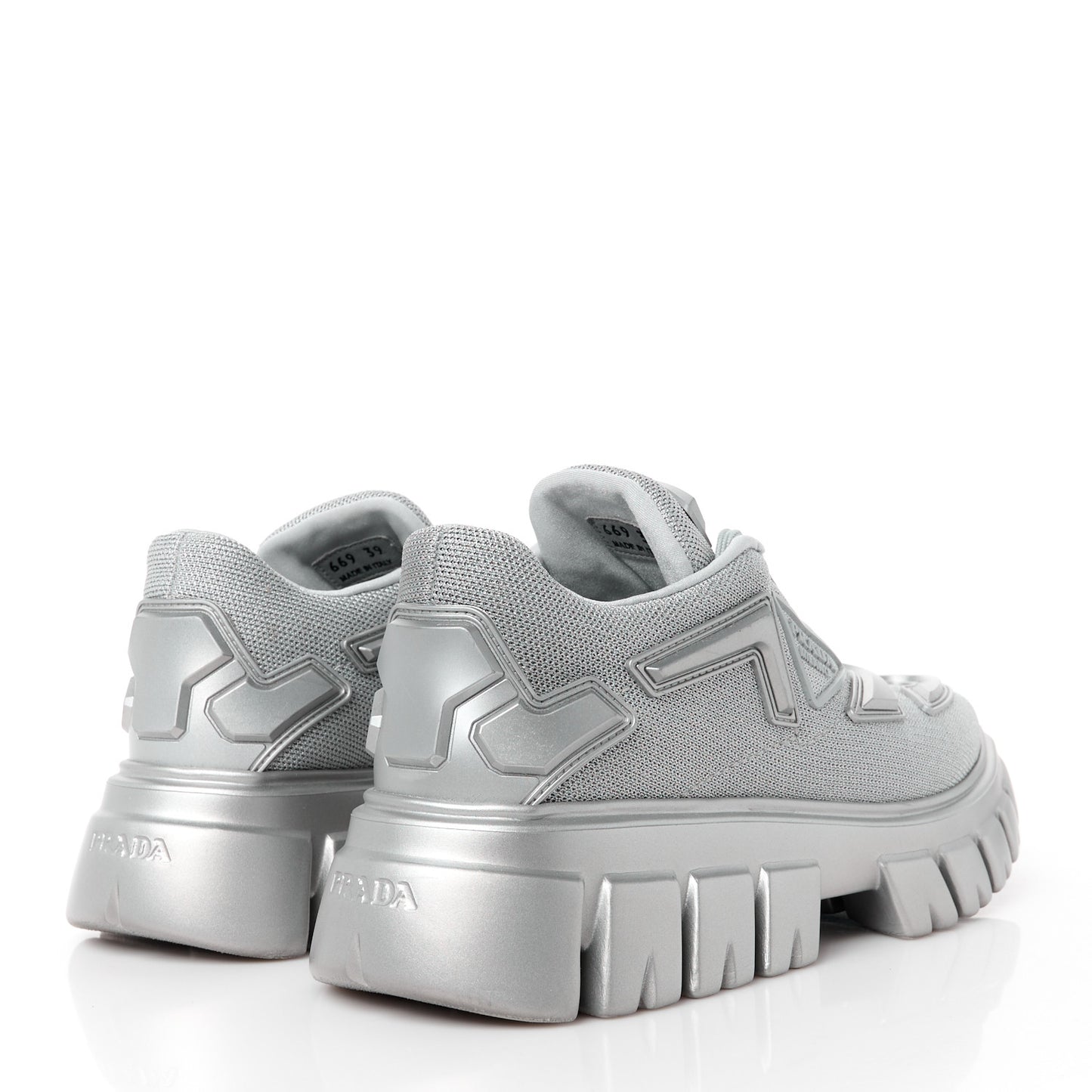 Rubber Technical Knit Fabric Triangle Logo Evolution 55mm Sneakers 39 Argento