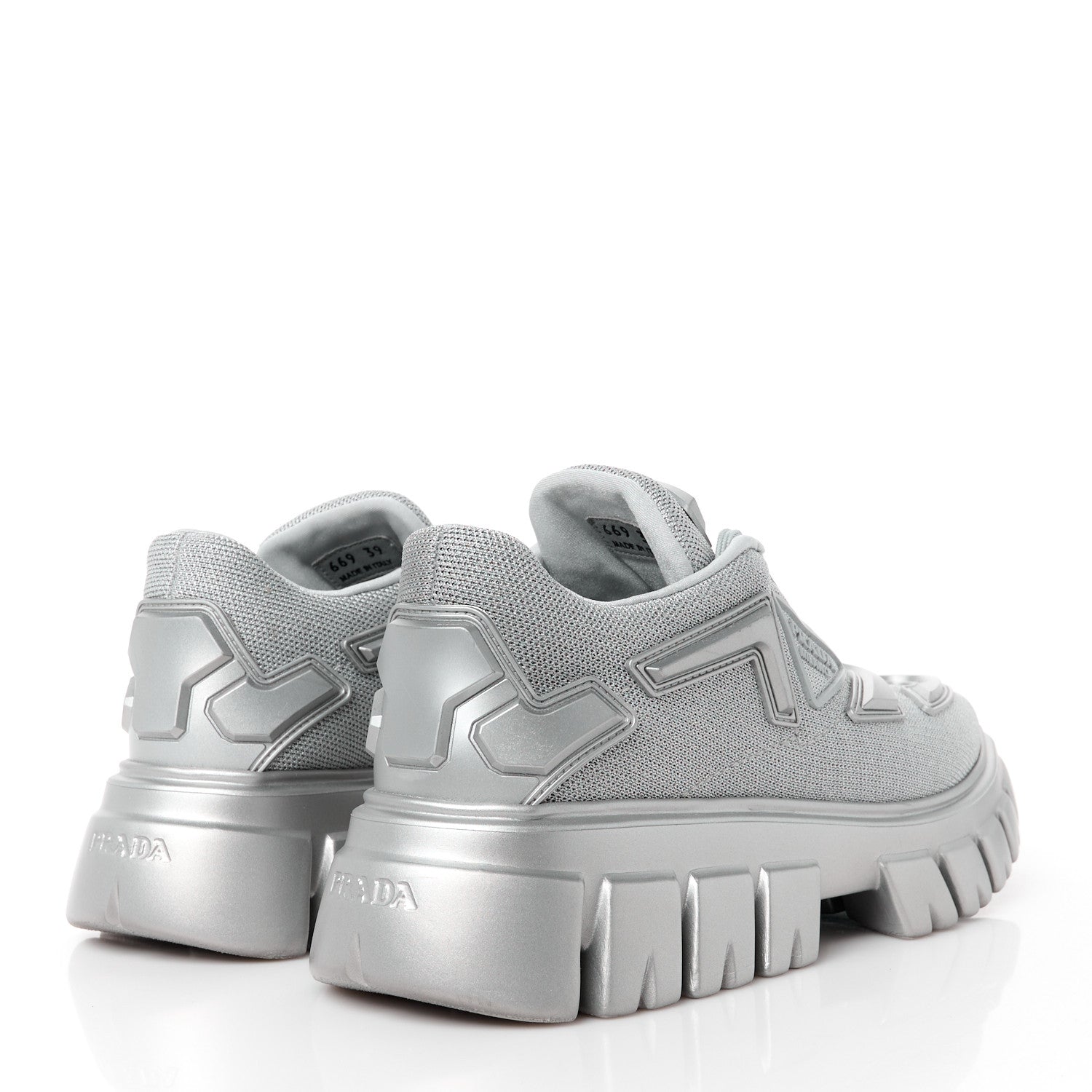 Prada Rubber Technical Knit Fabric Triangle Logo Evolution 55mm Sneakers 39 Argento 4 of 10