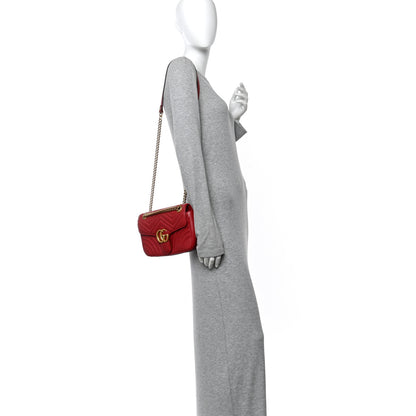 Gucci Calfskin Matelasse Small GG Marmont Shoulder Bag Hibiscus Red 2 of 10