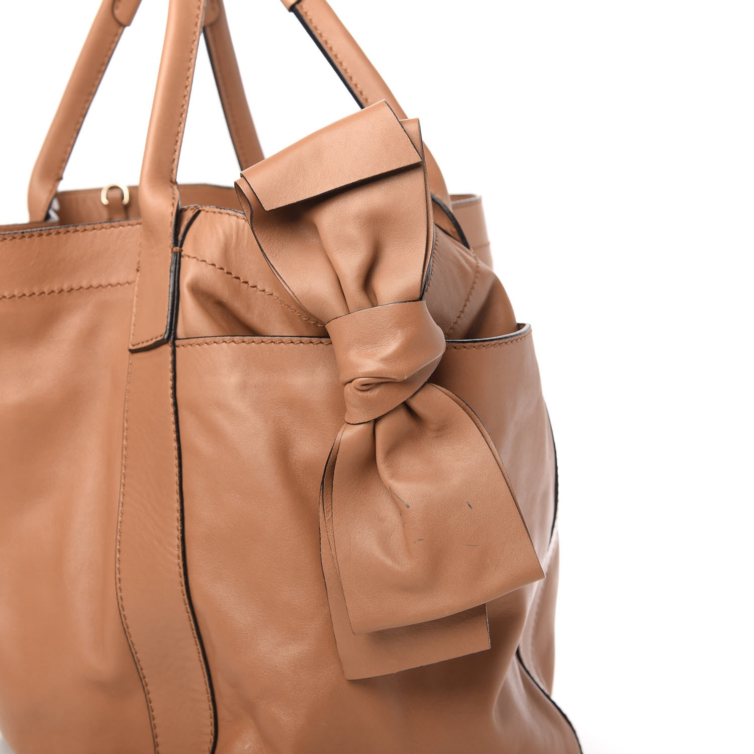 Valentino Garavani Nappa Double Pocket Bow Tote Camel 10 of 13