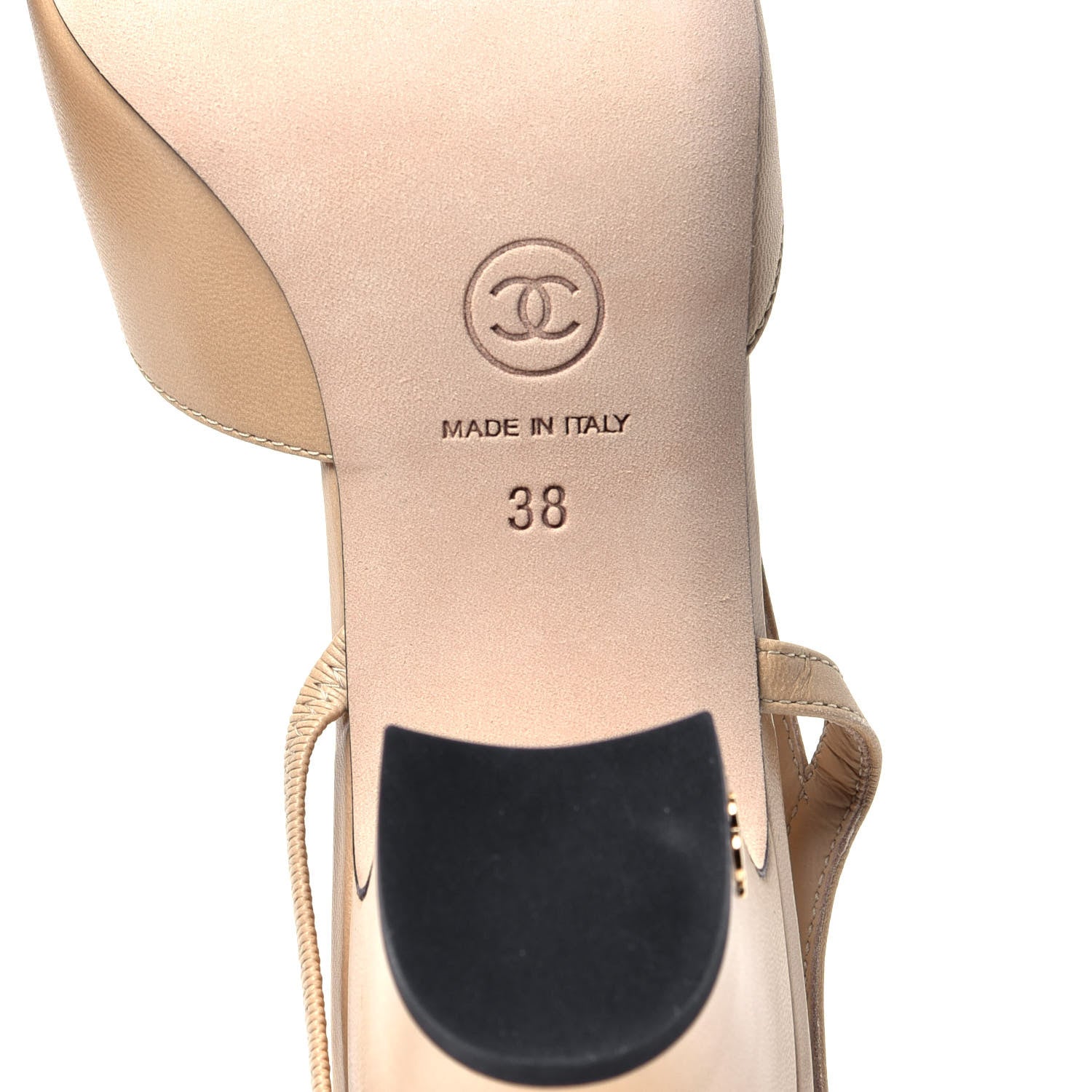 Chanel Goatskin Grosgrain Cap Toe CC Slingback Pumps 38 Beige Black 8 of 10