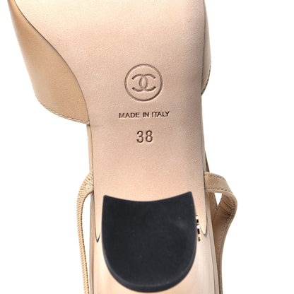 Chanel Goatskin Grosgrain Cap Toe CC Slingback Pumps 38 Beige Black 8 of 10