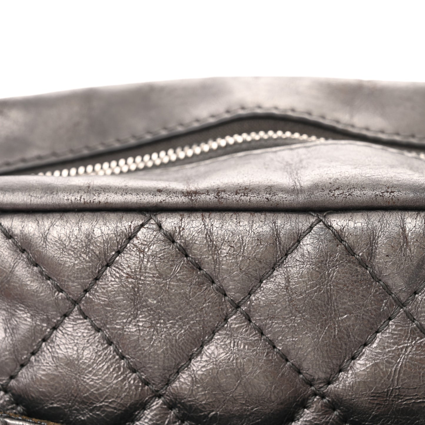 Metallic Aged Calfskin Quilted Medium Reissue Camera Case Dark Silver