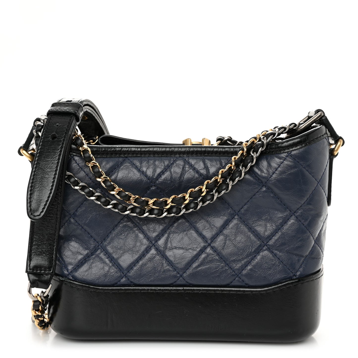 Aged Calfskin Quilted Small Gabrielle Hobo Navy Black