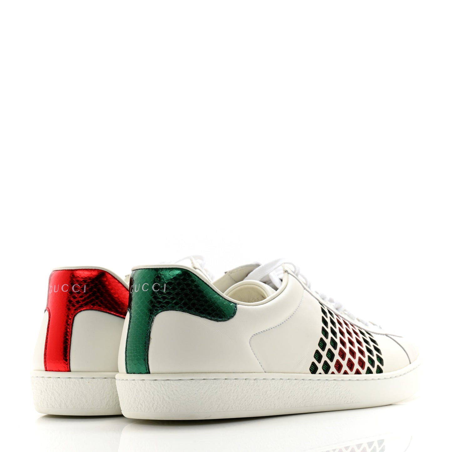 Calfskin Mens Ace Sneakers 8 White Green