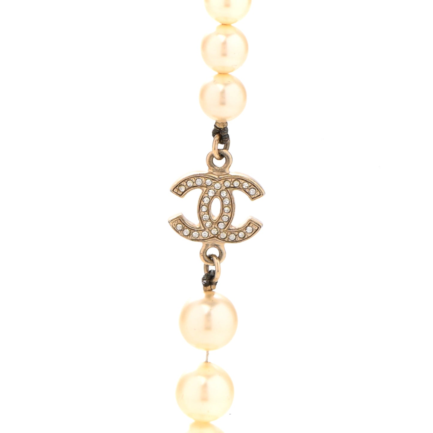 Graduated Pearl Crystal CC Long Necklace Light Gold