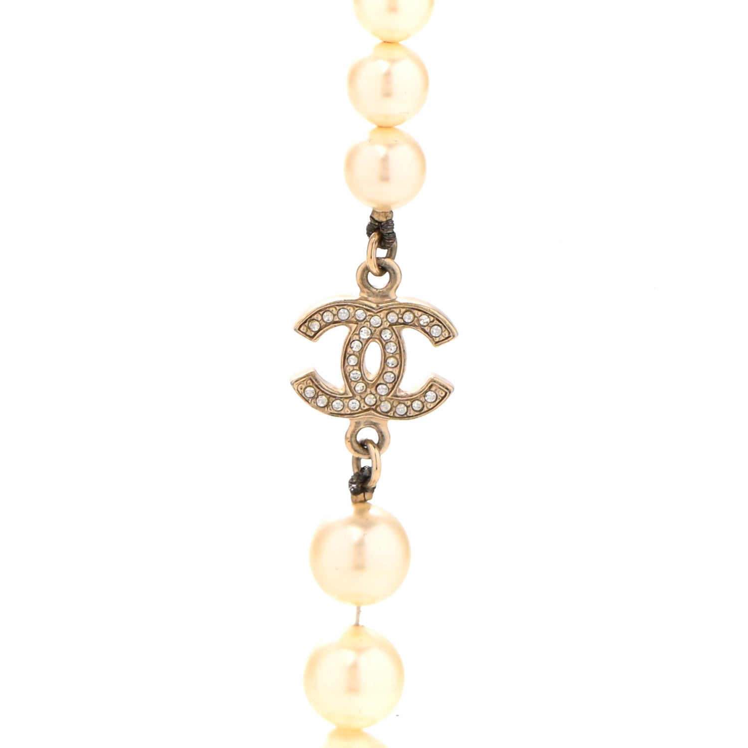 Chanel Graduated Pearl Crystal CC Long Necklace Light Gold 4 of 6