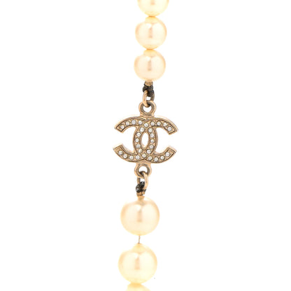Chanel Graduated Pearl Crystal CC Long Necklace Light Gold 4 of 6