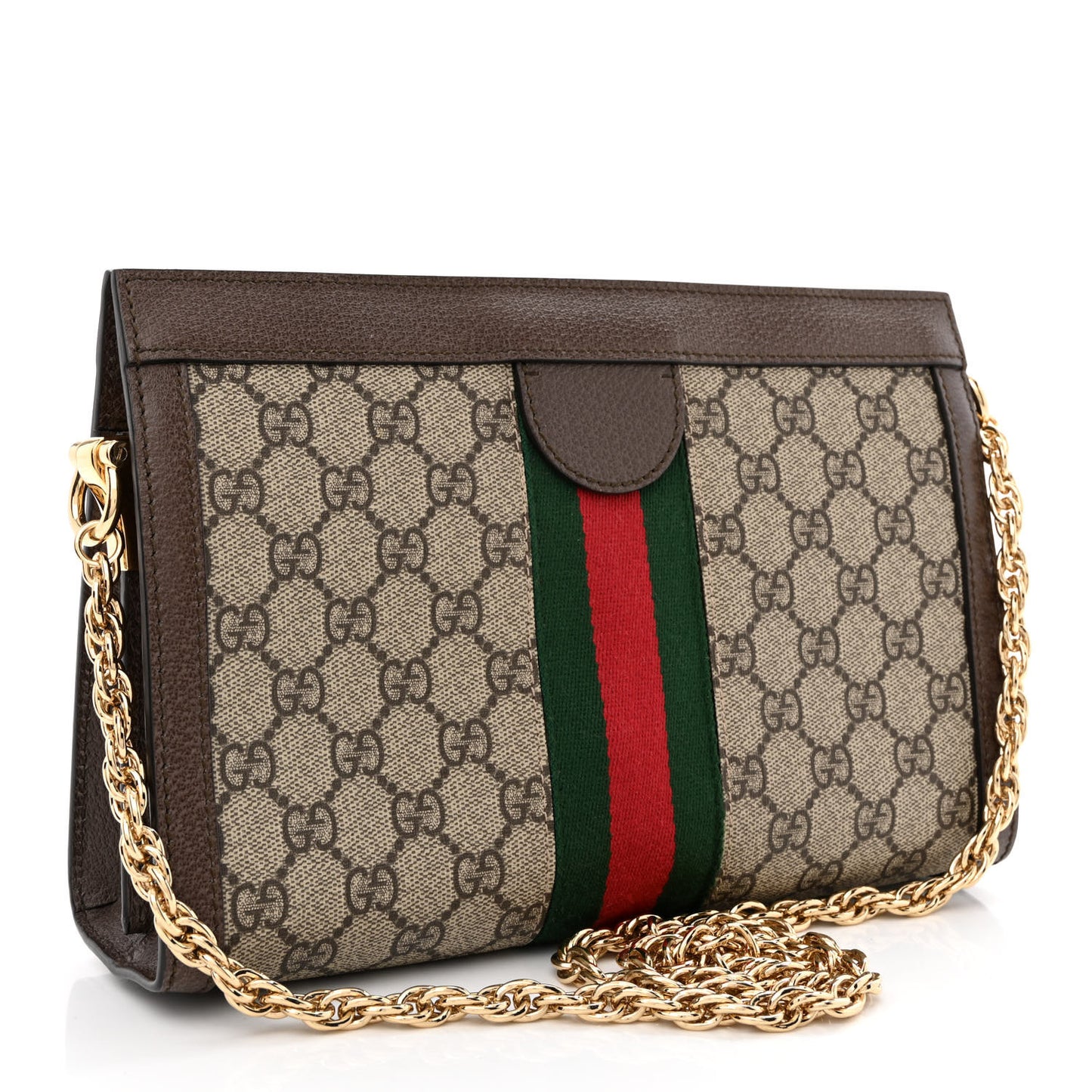 GG Supreme Monogram Web Small Ophidia Chain Shoulder Bag Brown