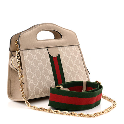 Gucci GG Supreme Monogram Textured Dollar Calfskin Web Small Ophidia Slip Handle Tote Beige Mystic White Oatmeal 3 of 11