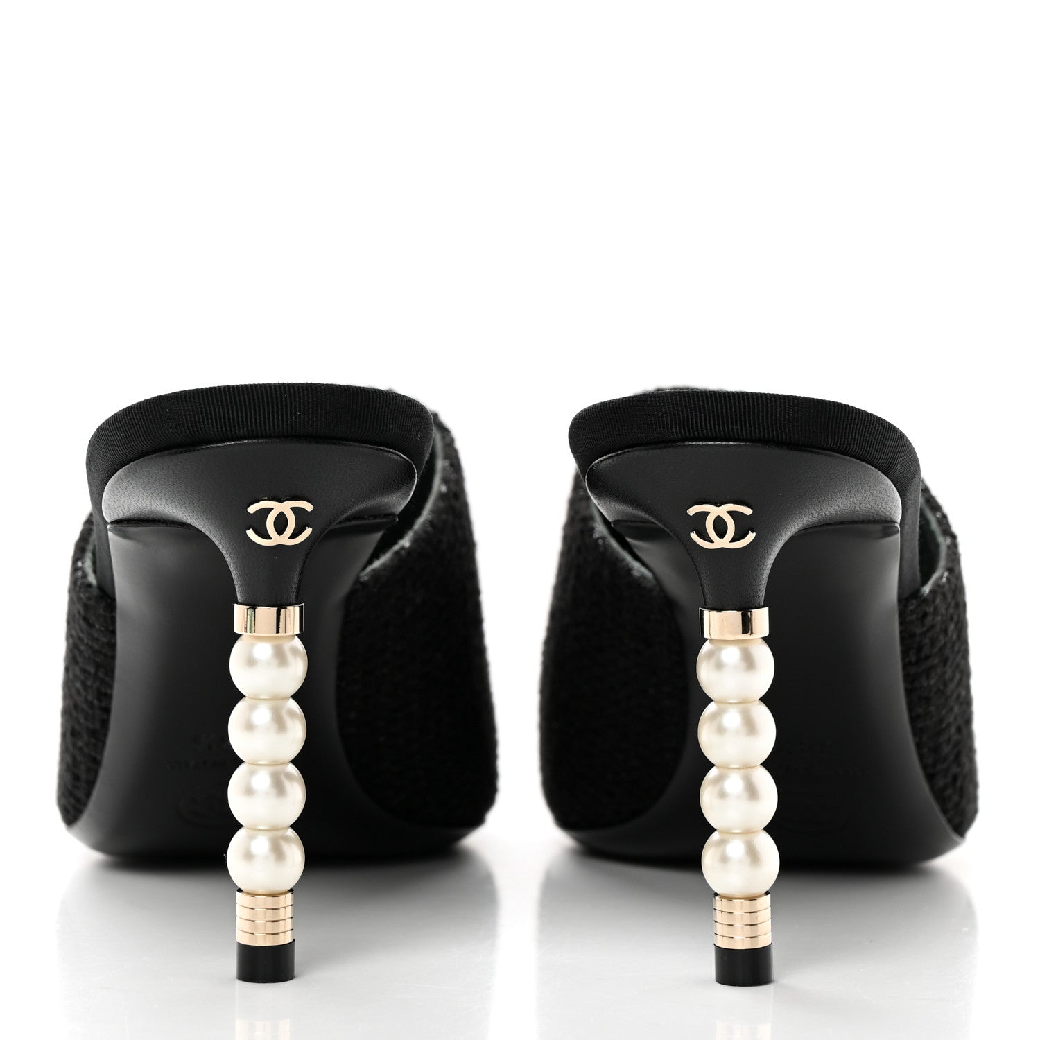 Chanel Tweed Grosgrain Cap Toe Pearl Mule 38.5 Black 5 of 11