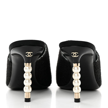 Chanel Tweed Grosgrain Cap Toe Pearl Mule 38.5 Black 5 of 11