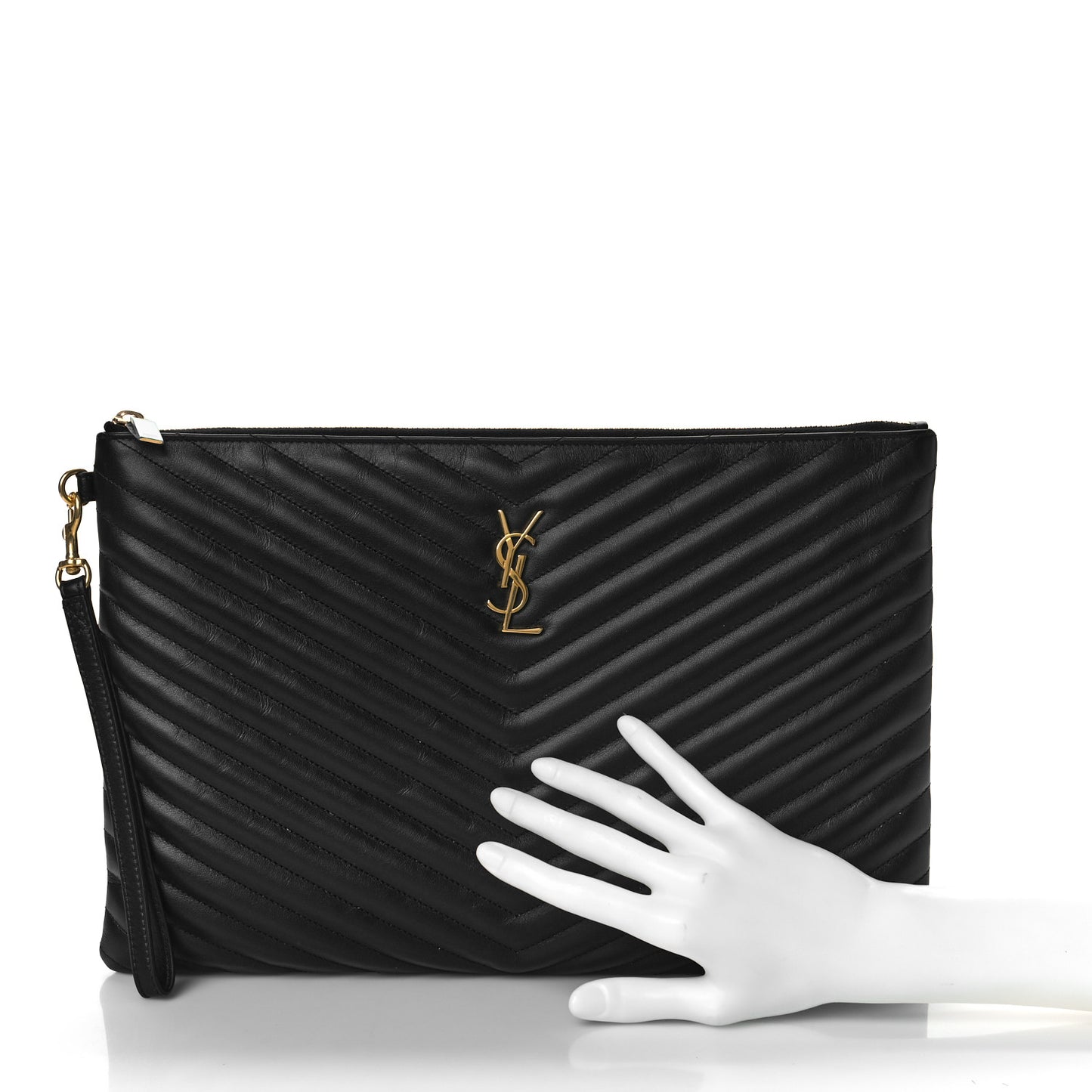 Calfskin Matelasse Chevron Monogram Document Holder Black