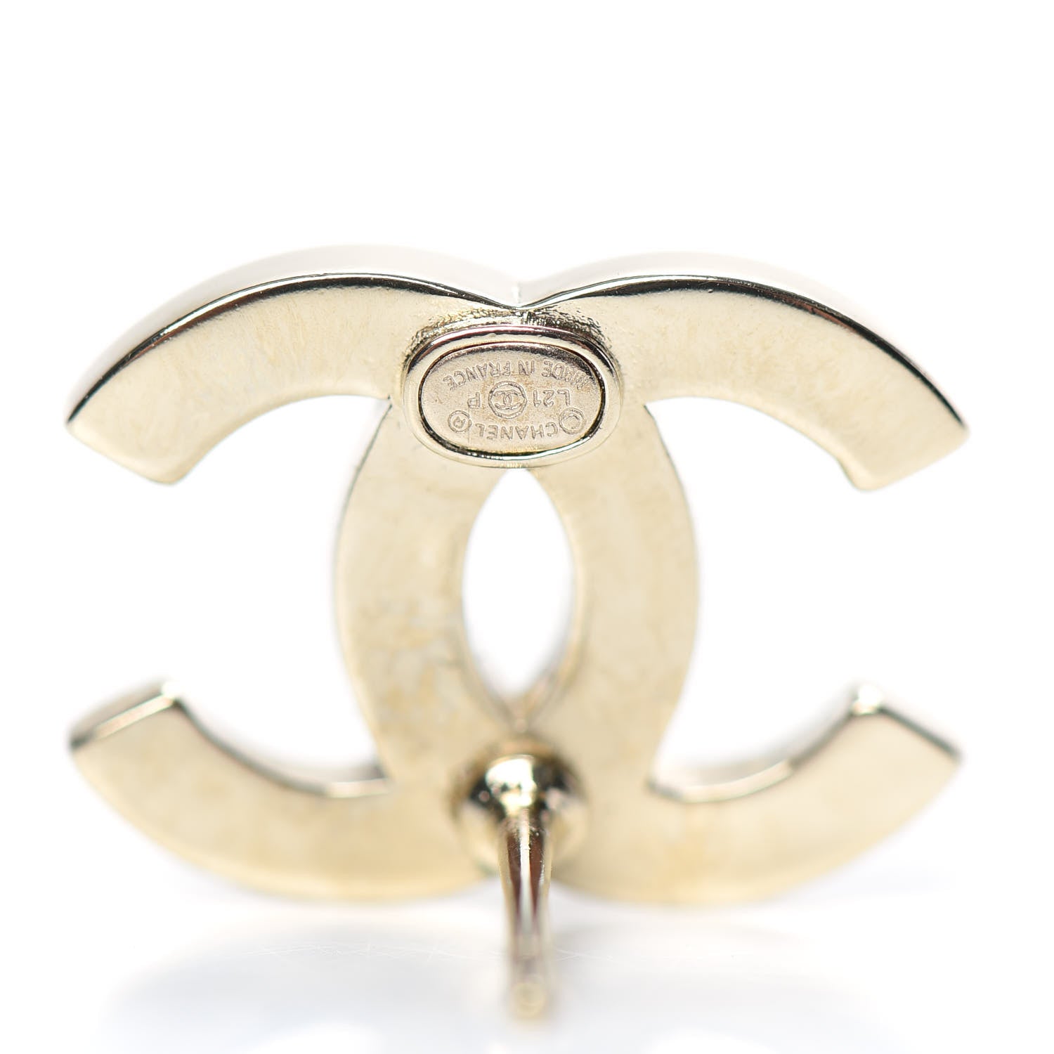 Chanel Crystal Metal CC Paris Button Stud Earrings Gold 3 of 5