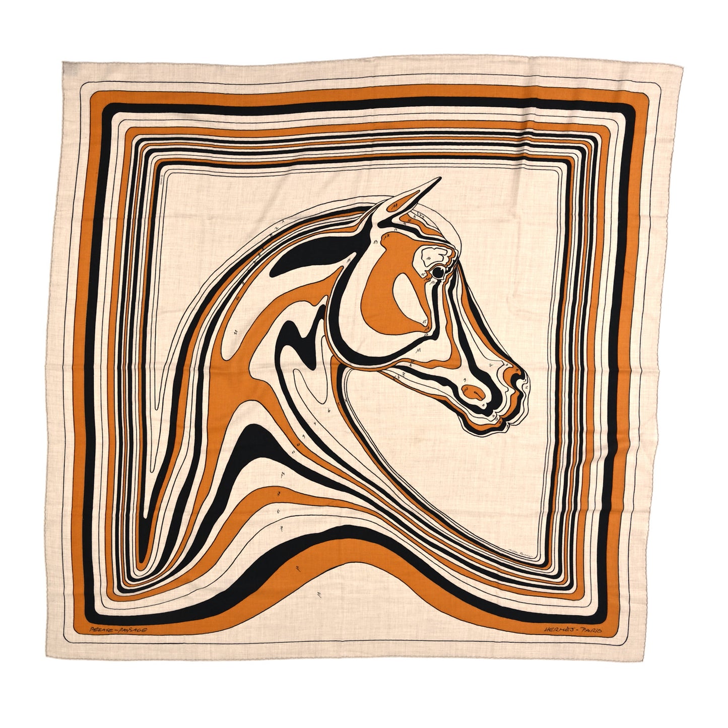 Cashmere Silk Pegase Paysage Shawl 140 Naturel Caramel Black