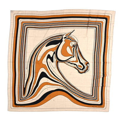 Hermes Cashmere Silk Pegase Paysage Shawl 140 Naturel Caramel Black 1 of 5
