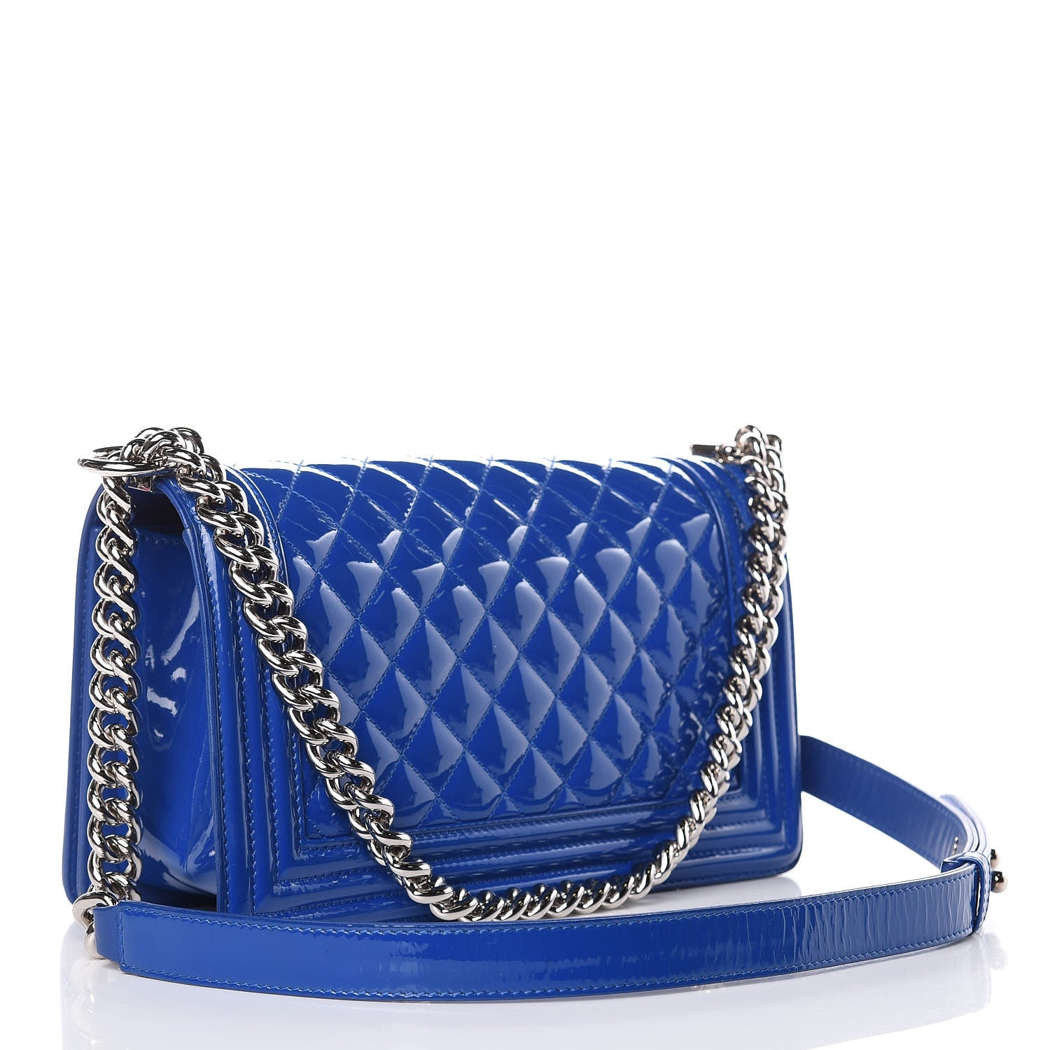 Chanel Patent Calfskin Medium Plexiglass Boy Flap Blue 3 of 13