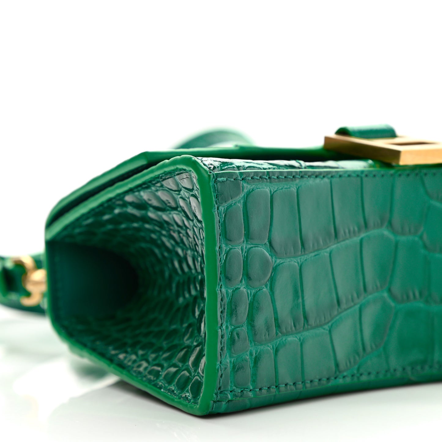 Shiny Calfskin Crocodile Embossed Hourglass Top Handle Bag XS Jade