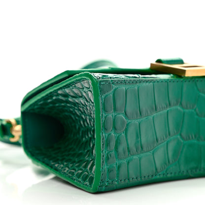 Balenciaga Shiny Calfskin Crocodile Embossed Hourglass Top Handle Bag XS Jade 9 of 10