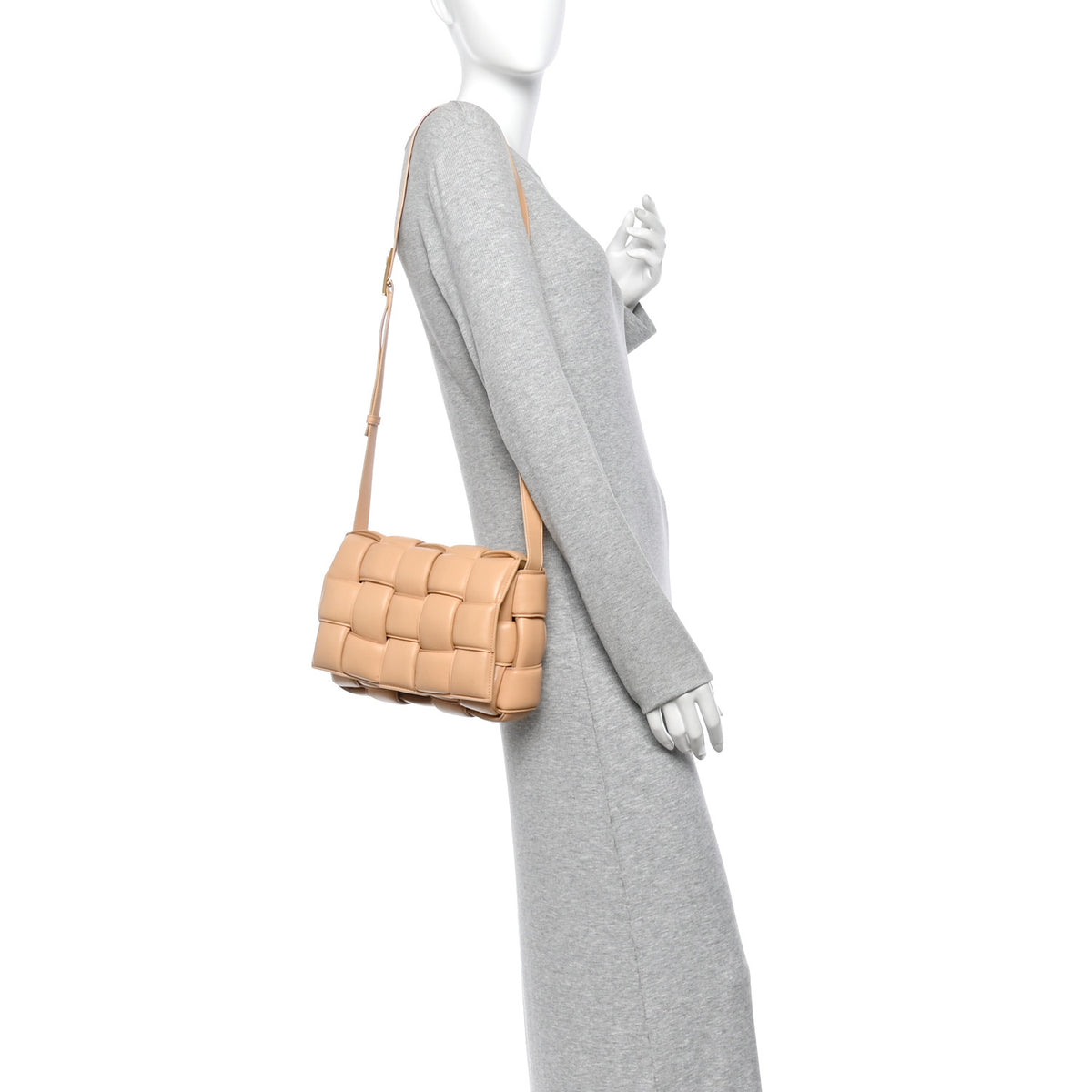 Nappa Maxi Intreccio Padded Cassette Crossbody Bag Almond
