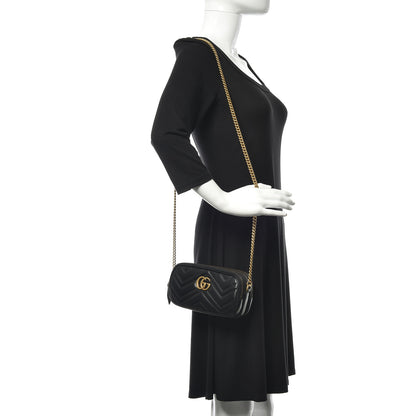 Gucci Calfskin Matelasse Mini GG Marmont Chain Crossbody Bag Black 2 of 13