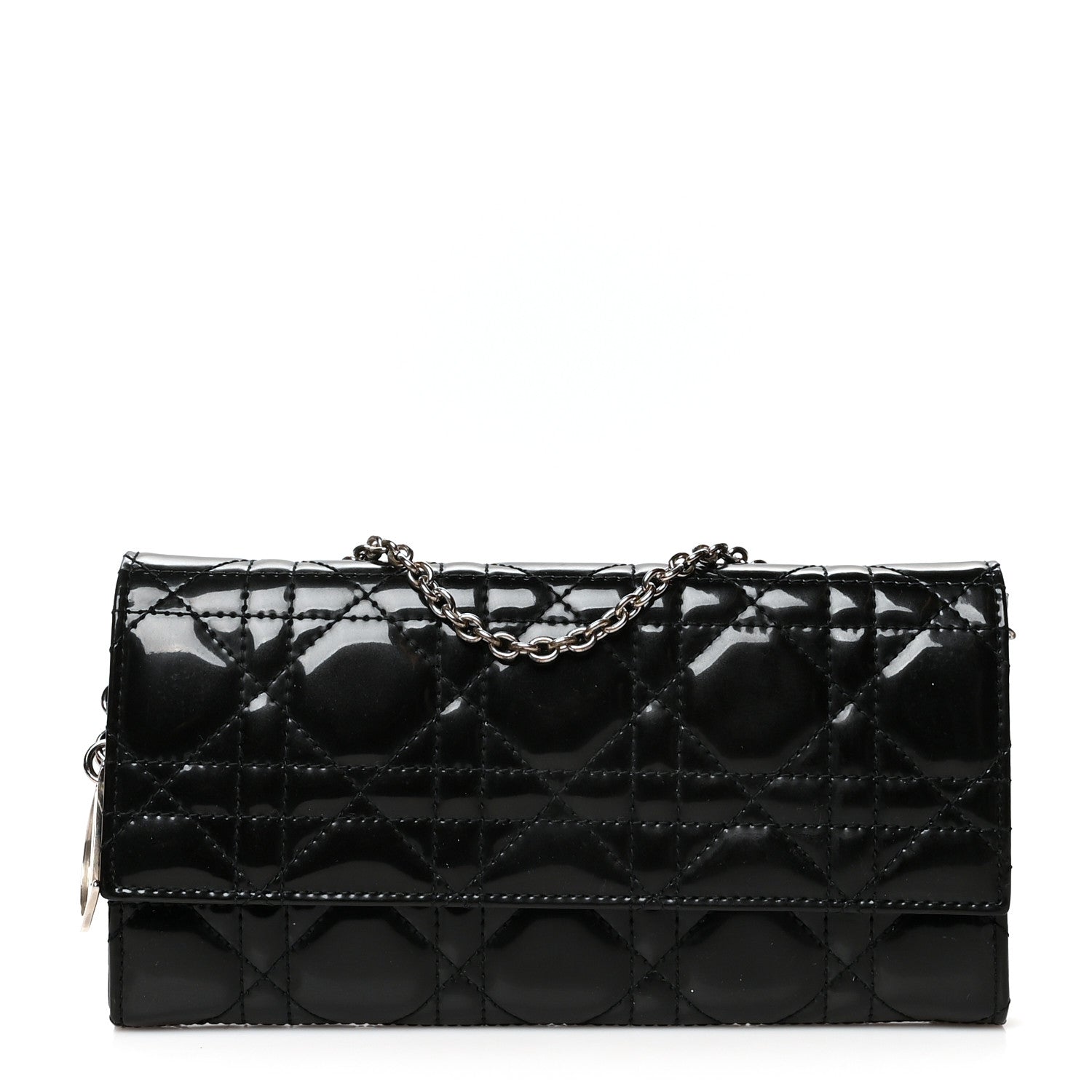 Christian Dior Patent Cannage Lady Dior Rendezvous Wallet On Chain Black Black 1 of 11