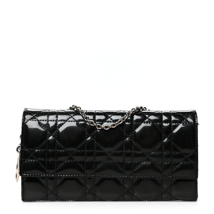 Christian Dior Patent Cannage Lady Dior Rendezvous Wallet On Chain Black Black 1 of 11
